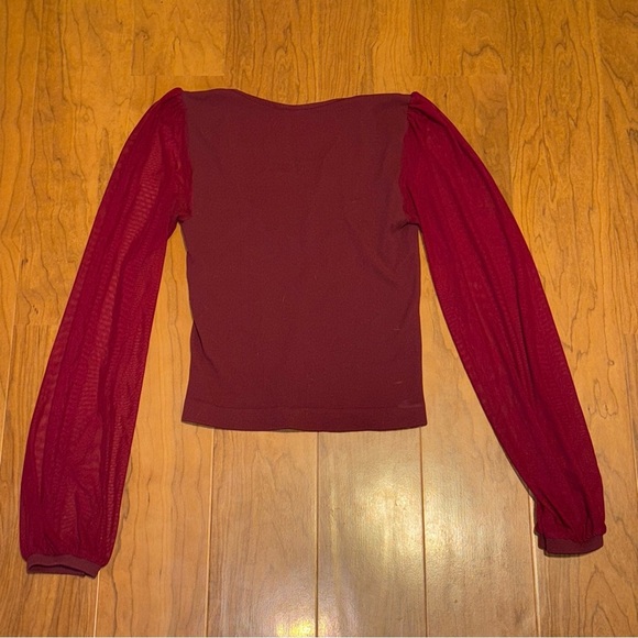 FREE PEOPLE Lost In Love Seamless Top in Rasin Red size Medium Large Sheer - Picture 3 of 4